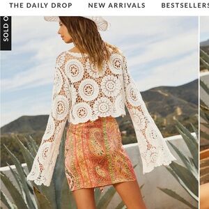 Vici long sleeve crochet top white